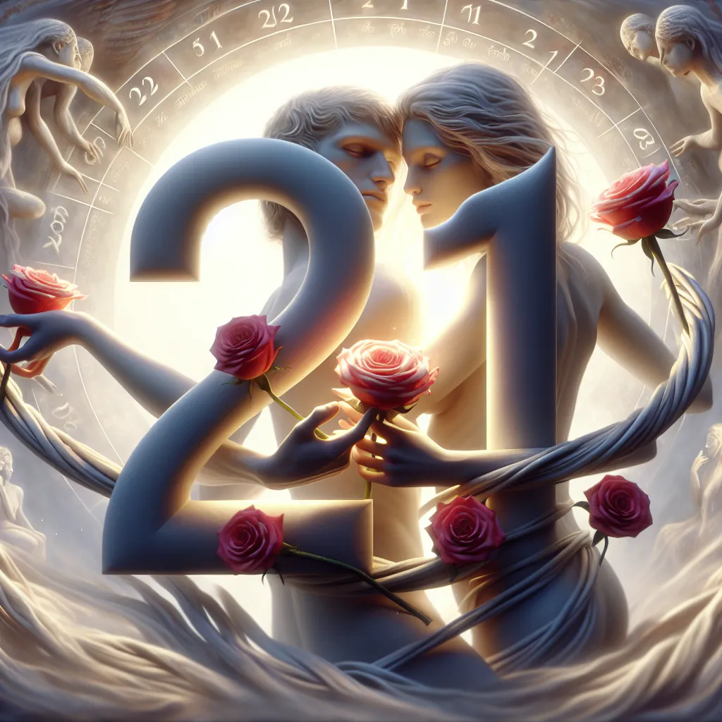 Imagen representativa del simbolismo del número 21 en la unión sagrada de almas gemelas.