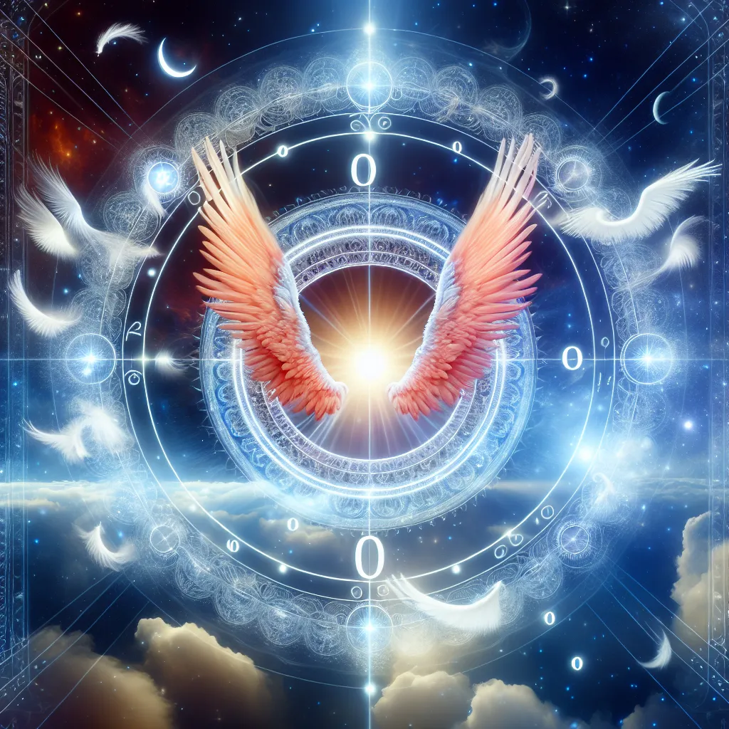 Representación del significado espiritual de números angelicales con 0 en el centro, mostrando conexión celestial y transformación interior.