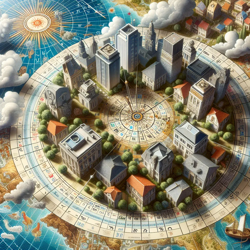 Representación gráfica de las posiciones de las casas en un mapa astral para entender la influencia de la astrología en la vida diaria.