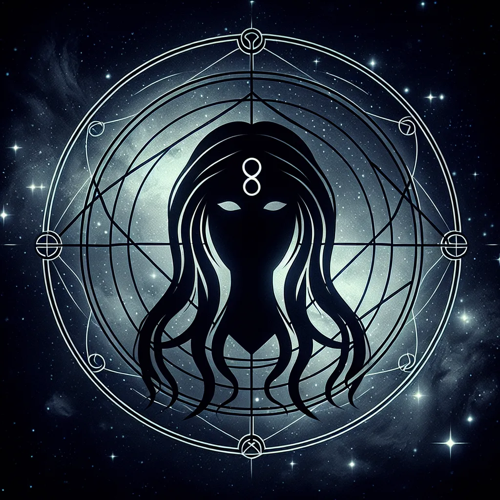Imagen mostrando el símbolo astrológico de Lilith Negra en un fondo estrellado, representando la misteriosa influencia de esta entidad en el cosmos.