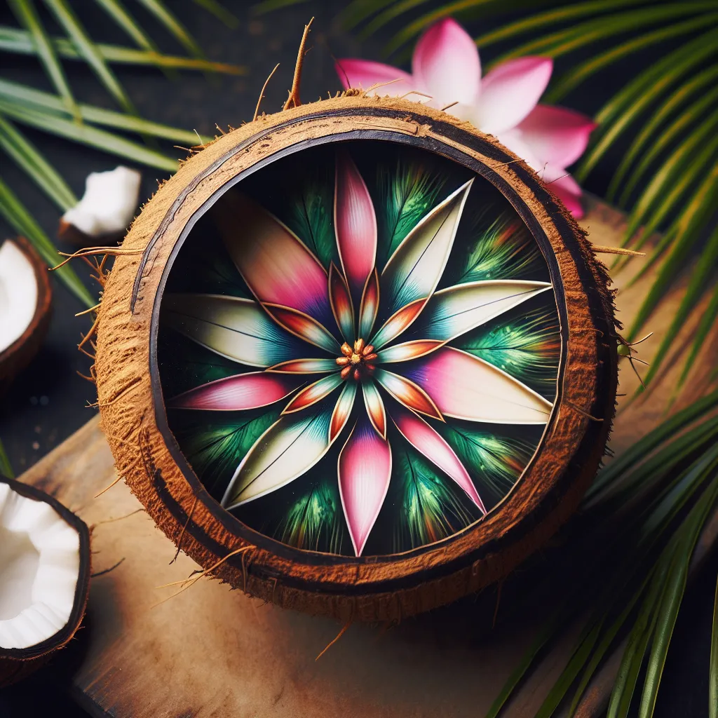 Imagen de una flor exótica dentro de un coco, simbolizando los misterios y secretos revelados de la astrología de la Flor Dentro del Coco.