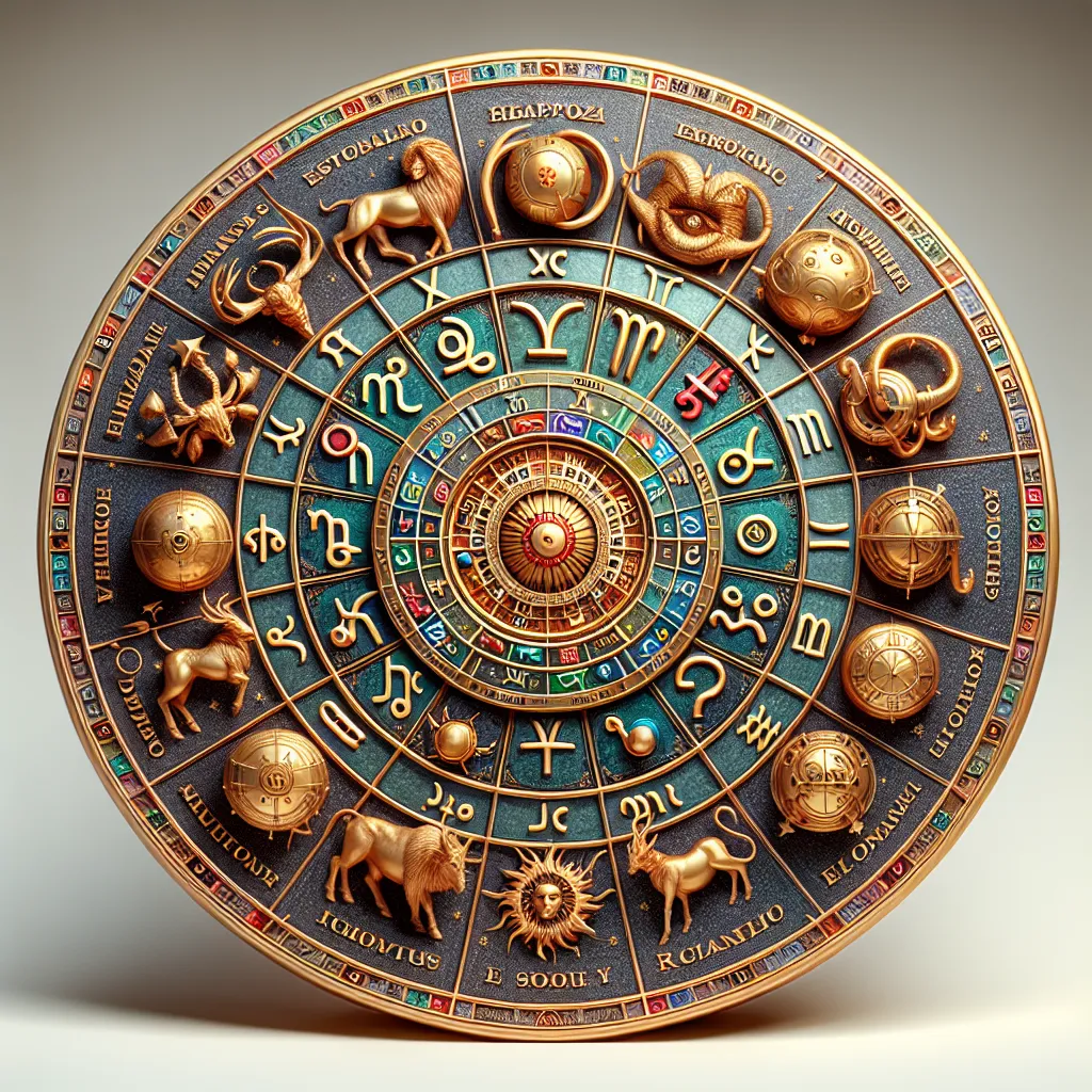 Imagen ilustrativa de zodiaco con símbolos astrológicos, representando los diferentes decanatos en astrología para identificar tu influencia astrológica personal.