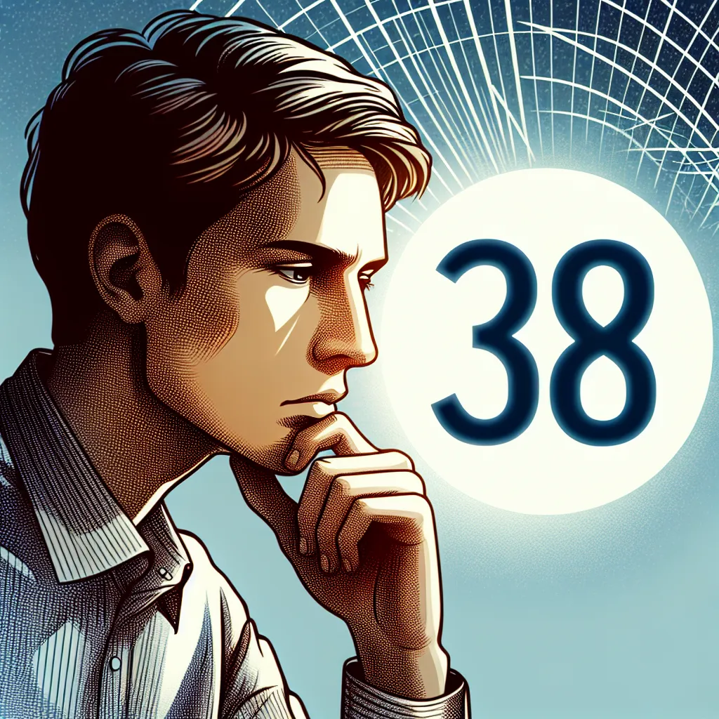 Imagen ilustrativa de una persona reflexiva contemplando su camino de vida, con el número 38 resaltado en un fondo luminoso. Aprende cómo este Número de Camino de Vida influye en tu destino y decisiones.