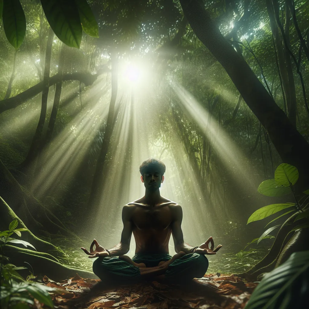 Persona meditando en la naturaleza, conectando con su ser interior y la energía del universo.