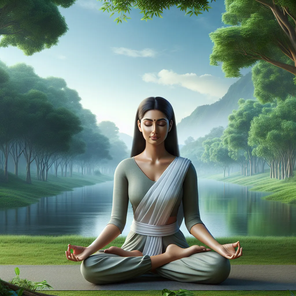 'Ilustración de una persona meditando en la naturaleza, reflejando paz interior y conexión espiritual.'