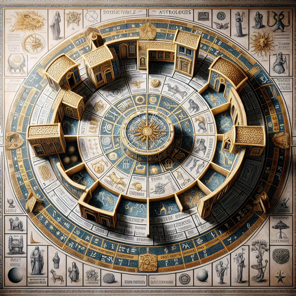 Diagrama de las casas astrológicas con símbolos y explicaciones sobre su significado en la astrología.