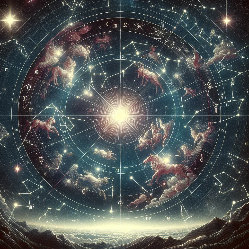 Imagen ilustrativa de constelaciones en el cielo nocturno, representando el origen de los signos del zodíaco y horóscopos en la historia.