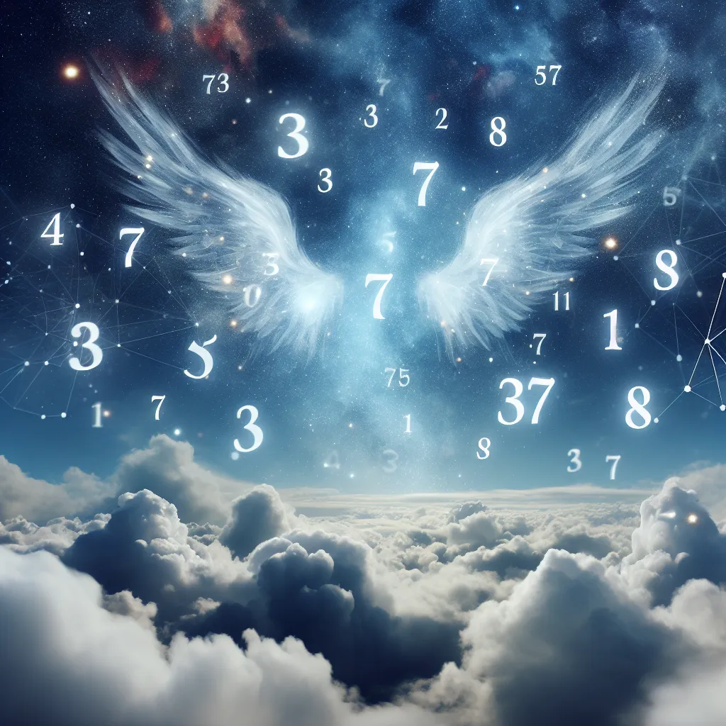 Imagen de un fondo de cielo estrellado con números flotando en el aire, representando la conexión con los números de ángel en la vida diaria.