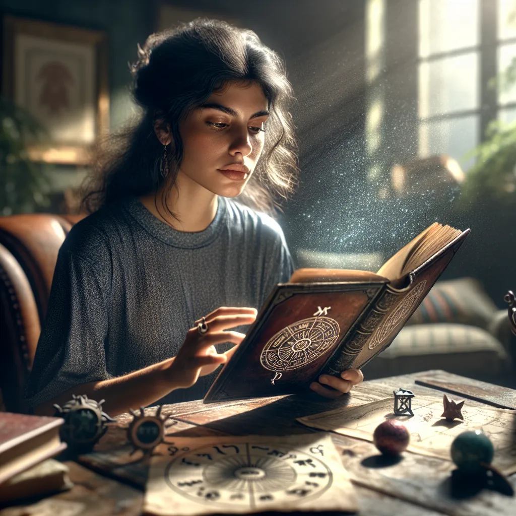 Mujer leyendo sus horóscopos para tomar decisiones personales y profesionales.