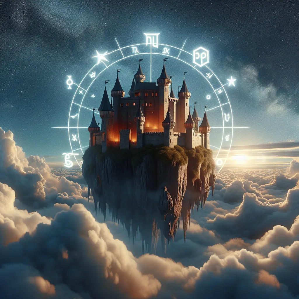 Imagen ilustrativa de un castillo en el cielo estrellado, simbolizando la presencia de castillos en la astrología y su importancia en la interpretación de cartas astrales.